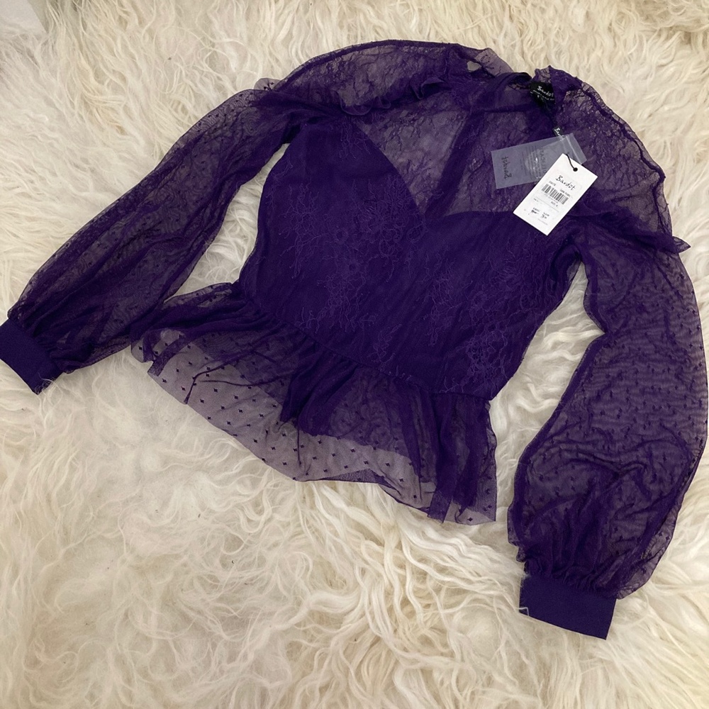 BARDOT Ruffled Lace Peplum Blouse - Picture 7 of 8